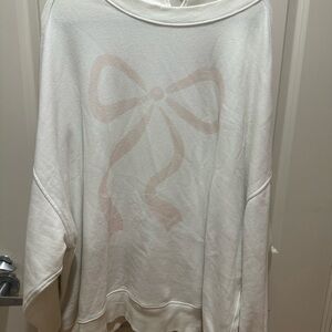 Aerie Cream Sweatshirt with Pink Bow